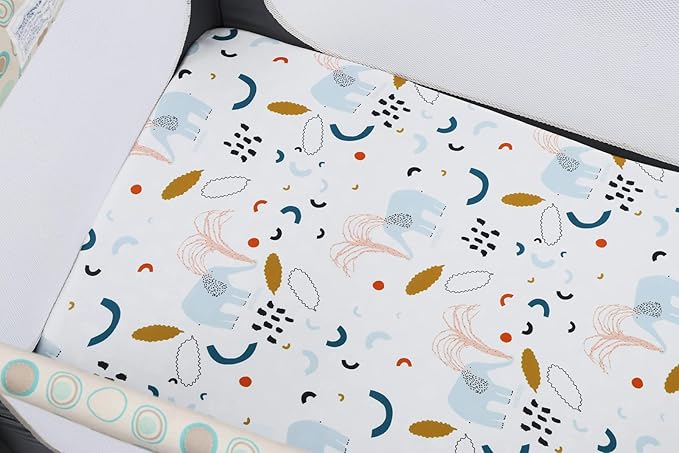 Onacosht Pack and Play Sheets 3 Pack for Baby Boy, Stretchy Jersey Knitted Portable Mini Crib Sheets Playard Mattress Cover, Woodland Animal Elephant Fox Lion Bear Giraffe Zebra Printing