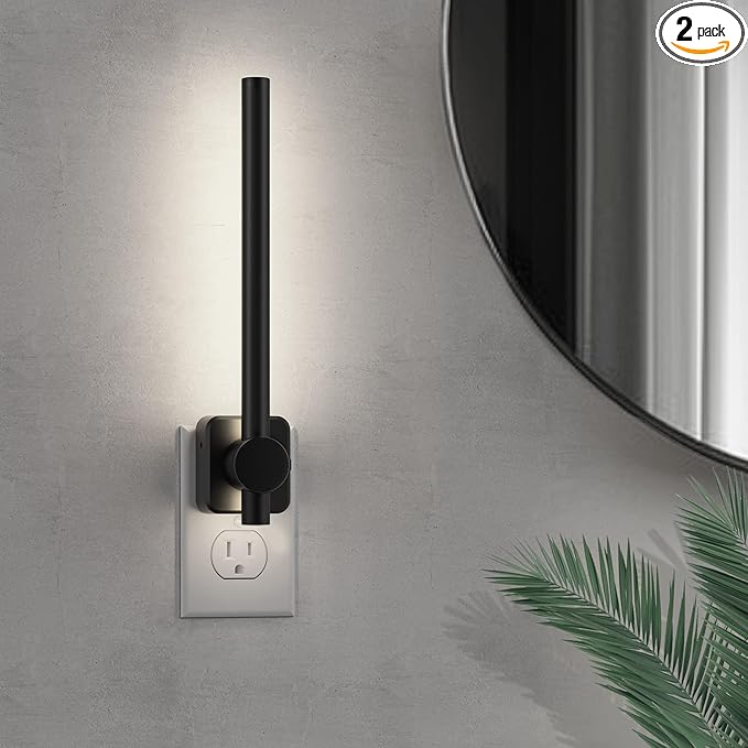 L LOHAS LED Night Light, 2 Pack Dimmable Night Lights Plug into Wall 0-200LM, Dusk to Dawn Sensor, 2W Bathroom Night Lights, Daylight 5000K, Modern Black Plug in Nightlight for Mirror Restroom