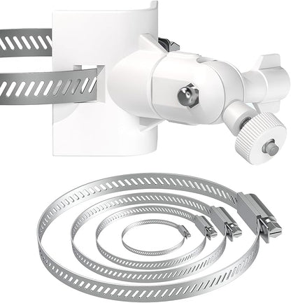 Universal Adjustable Stainless Mount Bracket Outdoor Security Camera 360 Degree hoop Hose Clamp Pipe Poles Mount No-drill holes Compatible with Reolink/Nest/Arlo/Eufy/Wyze and other camera (White)