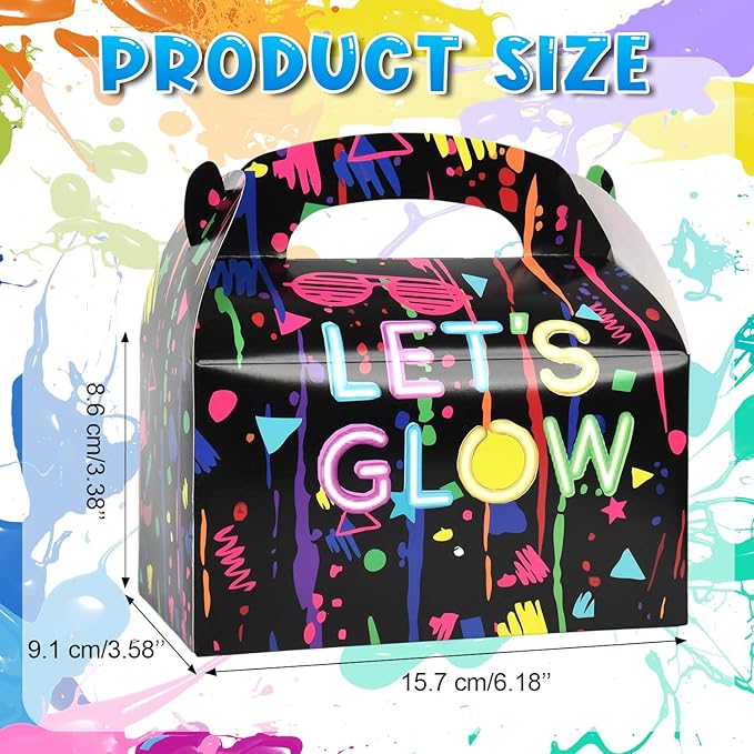 DjinnGlory 36 Pack Neon Color Printed Party Favor Treat Boxes, Small Thank You Gable Boxes for Fun Parties and Small Business 6.18x3.58x3.39 Inches