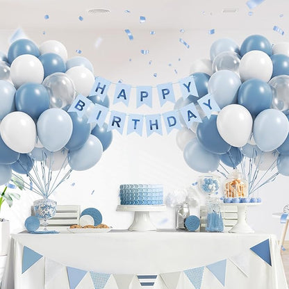 60pcs Dusty Blue Balloons 12inch, Blue and White Balloons with Clear Balloon for Gender Reveal Bridal Baby Shower Birthday Party Decorations