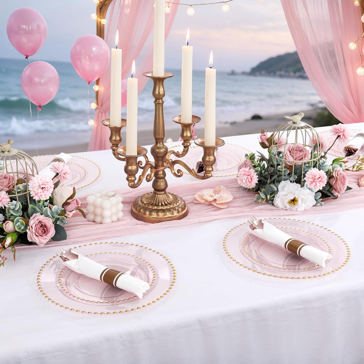 Supernal 100 Pack Rose Gold Plastic Silverware, Wrapped Silverware Set Disposable, Wrapped Plastic Cutlery Set with Napkin, Rose Gold Disposable Cutlery Set for Wedding, Party, Birthday