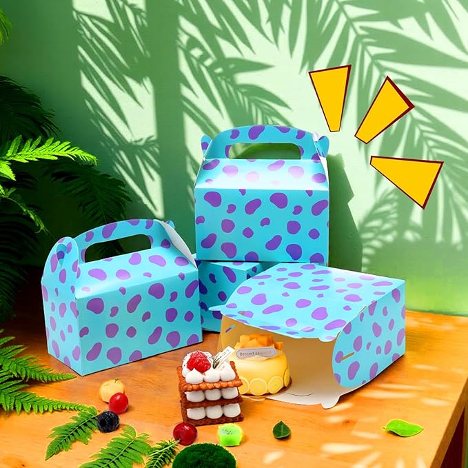 Marspark 24 Pack Monster Themed Cartoon Birthday Party Supplies, Paper Gift Boxes, Cartoon Candy Treat Boxes for Birthday Party Decorations(New Purple Pattern)
