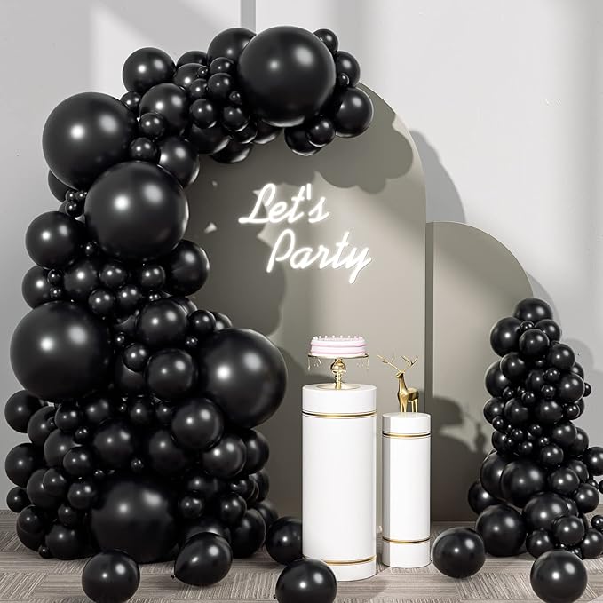 FOTIOMRG 110pcs Black Balloon Garland Arch Kit, 18 12 10 5 inch Black Latex Balloons Different Sizes Pack for Birthday Graduation Baby Shower Father's Day Party Decorations
