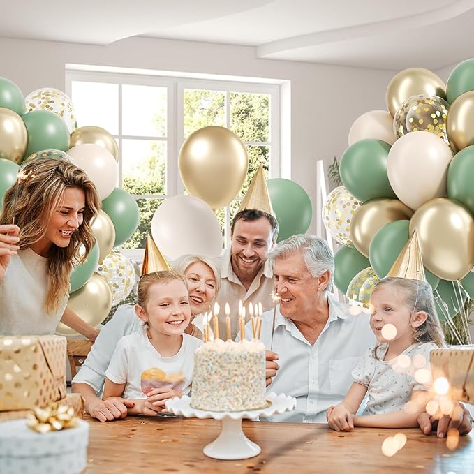 Sage green Balloons, 60pcs 12inch Sage green Sand White Metallic Gold Confetti Balloons for Boho Birthday Wedding Bridal Baby Shower Engagement Party Decorations