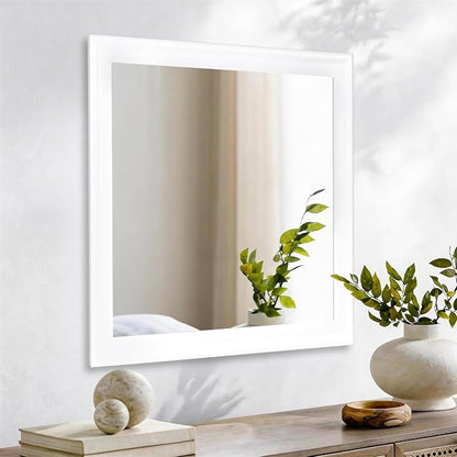 CULER White Wall Mirror for Bathroom,Rectangle 30 x 30 inch Hanging Vanity Mirrors for Living Room,Bedroom,Entryway