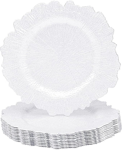 MAONAME 13" White Charger Plates, Round Reef Chargers for Dinner Plates, Plastic Plate Chargers for Table Setting, Wedding Decor, Set of 12