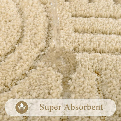 SHACOS Boho Bathroom Rugs 24"x36" Extra Soft Absorbent Microfiber Bath Mats Home Decor Non Slip Bath Rugs Machine Washable Shaggy Carpet for Bath Room Floor Shower Bathtub, Beige 2' x 3'