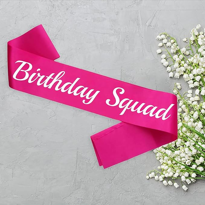 10 Pcs Birthday Squad Sash for women or girls 16th, 18th 21st 30th 40th 50th 60th or Any Other Bday Party Supplies Decorations (Pink+Sliver)