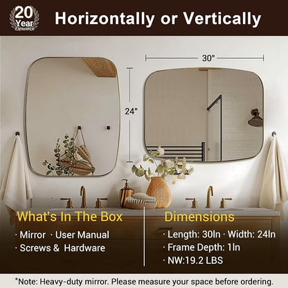 ANDY STAR Oval Mirrors for Bathroom, 24x30 Gold Bathroom Vanity Mirror with Metal Frame, Brass Oblong Mirror for Over Sink, Modern Anti Rust Wall Mounted