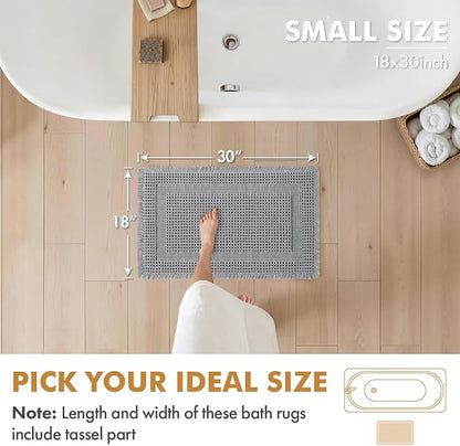 MIULEE Set of 2 Waffle Bathroom Rugs, Boho Bath Rug Super Absorbent, Non Slip Washable Ultra Soft Rubber Backed Shower Bath Mats for Floor, Tub, Shower, Looped Design, Light Grey, 18x30 Inch