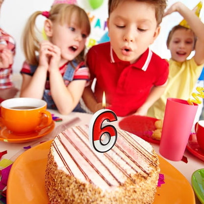 Conelist Cartoon Red and White Birthday Cake Candle Numeral Birthday Cake Topper for Animated Decoration Cartoon Party Supplies(Number 6)