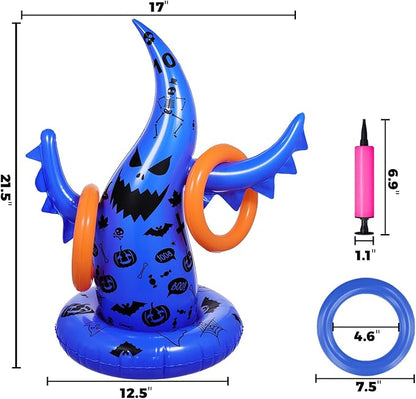 Halloween Ring Toss Game Set, 5 Pack Inflatable Ghost Witch Hat Ring Toss Fun Halloween Games for Kids Trunk or Treat Party Games Carnival Activities Indoor Outdoor Halloween Party Supplies