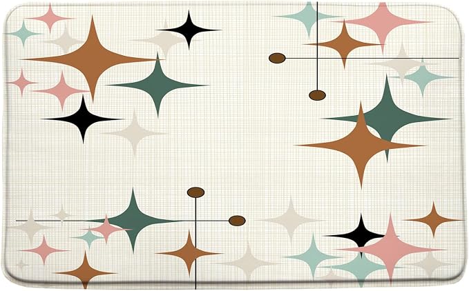 Mid Century Bath Mat Retro Atomic Stars 1950s 1960s Vintage Geometric Pattern Abstract Iconic Modern Brown 17.7x29.5 Inches Indoor Outdoor Floor Rugs