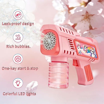Bubble Gun for Kids with LED Lights & Leak-Proof Design Outdoor Toys for Boys Girls Party Favors Summer Toy Birthday Gifts Easter Bubbles for Wedding Favors