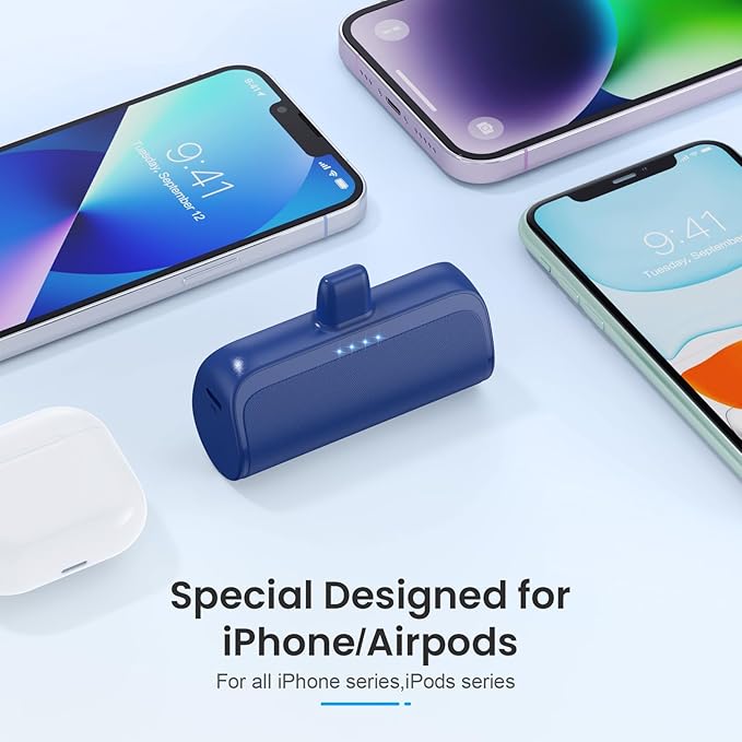 Mini Portable Charger Power Bank for iPhone,5200mAh Portable Phone Charger, Ultra-Compact PD Fast Charging Battery Pack Compatible with iPhone 14/14 Plus/Pro Max/13/12/12 Mini/11/XS/XR/X/8/7/6/6s