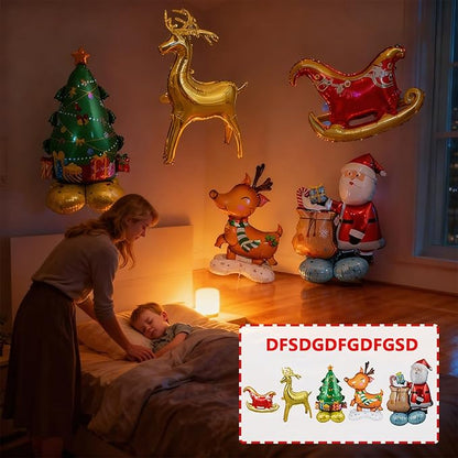 5Pack Merry Christmas Party Decorations Balloons - Christmas Party Supplies with Santa Claus, Snowman, Elk, Christmas Tree Balloon for Festive Holiday Celebrations With Pump