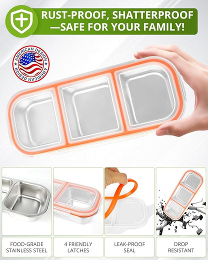 2-Pack Food-Grade Stainless Steel Snack Containers, Multi-Compartment & Leakproof, Ideal for Families & Travel, Stackable, Kid & Adult Bento Storage (2 Pack)
