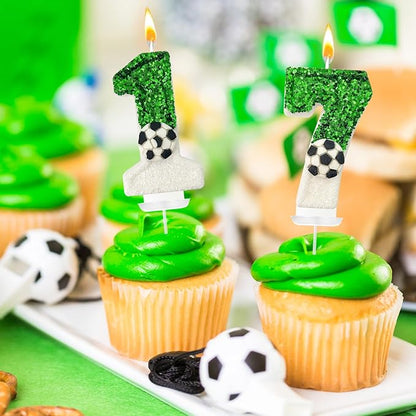 Birthday Candles，Soccer Birthday Decorations，Soccer Cake Topper,for Girl and boy Cake Toppers, Wedding Cakes, Anniversaries, Party Celebrations, Birthday Decorations (Green White, Number 7)