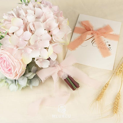 Dusty Rose Chiffon Ribbon 1 Inch x 21Yds Handmade Fringe Chiffon Silk Ribbon Brown/Peach/Pink Frayed Chiffon Ribbon for Gift Wrapping Wedding Invitation Bridal Flower Bouquets