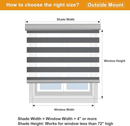 Persilux Cordless Zebra Blinds for Windows Free-Stop Window Shades (27" W X 72" H, Grey) Dual Layer Light Control for Day and Night, Light Filtering Sheer Shades for Home, Easy to Install