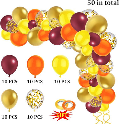 50 Pcs 12 Inch Fall Balloons Fall Birthday Party Decorations Burgundy Orange Yellow Gold Confetti Balloons for Autumn Theme Bridal Shower Thanksgiving Wedding Engagement Party Decoration