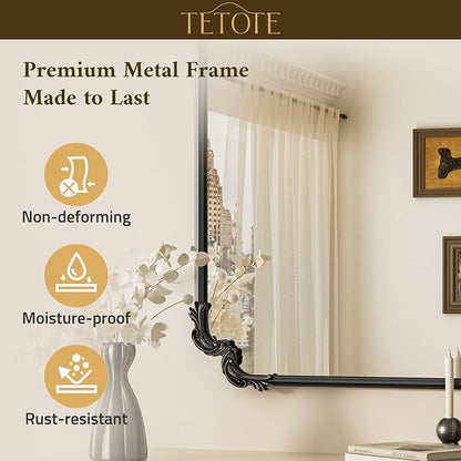 TETOTE Vintage Baroque Black Rectangle Mirror for Wall 22 x 30 Antique Scroll Frame French Mantle Mirror for Fireplace Bathroom Living Room Bedroom Decor, Horizontal/Vertical