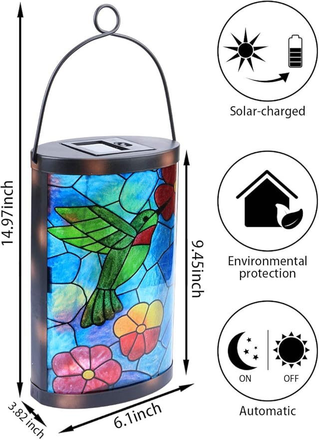 Hanging Solar Lantern Outdoor Decorative Waterproof LED Solar Hummingbird Lights Tabletop Lamp for Outdoor Patio Garden