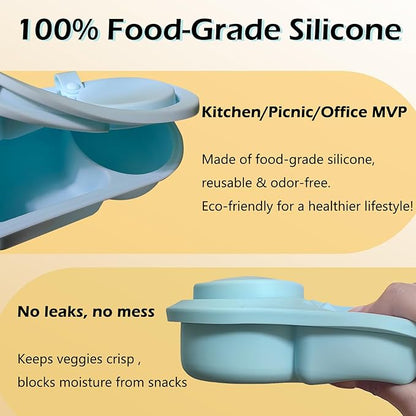 3 Pack Small Silicone Snack Containers with Lids, Reusable Food Storage Containers, Salad Dressing Container, Mini Double Compartment Snackle Box Container for Office, Picnic, School