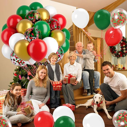 Christmas Red and Green Balloons 60 Pcs 12 inch Christmas Party Balloons Confetti Balloons Gold Metallic Latex Balloon Matte Holiday Balloons for Xmas Balloon Arch Party Birthday Decorations