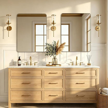 ANDY STAR Gold Bathroom Mirrors for Over Sink, 28x36 Inch Brushed Brass Wall Mirror, Rectangular Metal Framed Vanity Mirror -Modern Clean Design with Superior Stainless Steel Frame