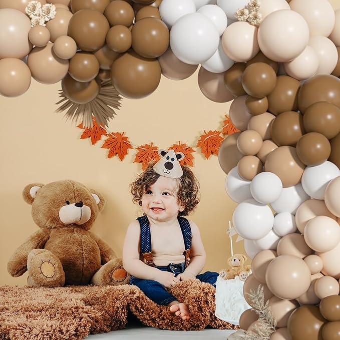Ouddy Life 156Pcs Brown Balloons Garland Arch Kit, DIY 18"12"10" Coffee Brown Blush Nude Balloons for Neutral Woodland Teddy Bear Baby Shower Wedding Jungle Safari Birthday Party Decorations
