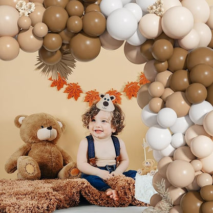 Ouddy Life 156Pcs Brown Balloons Garland Arch Kit, DIY 18"12"10" Coffee Brown Blush Nude Balloons for Neutral Woodland Teddy Bear Baby Shower Wedding Jungle Safari Birthday Party Decorations