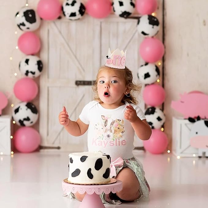Cowgirl 1st Birthday Crown for Girls - Farm Party Decorations, Western Hat, Holy Cow I Am One Decor, Pink
