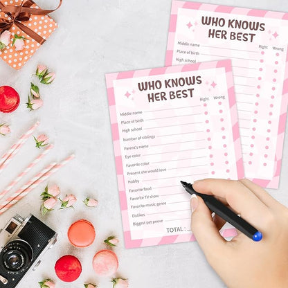 Who Know Her Best Birthday Party Games Cards for Birthday Sleepover Slumber Party Pink Sweet Party Favors & Supplies Activity for Women Set of 20 - YY025