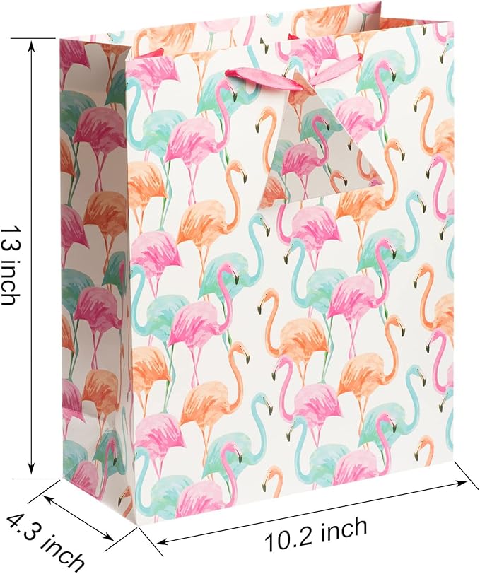 Bobobag 13" Large Gift Bag with Tissue Paper for Birthday gift bags, Wedding bags,Retail bag (Flamingo)