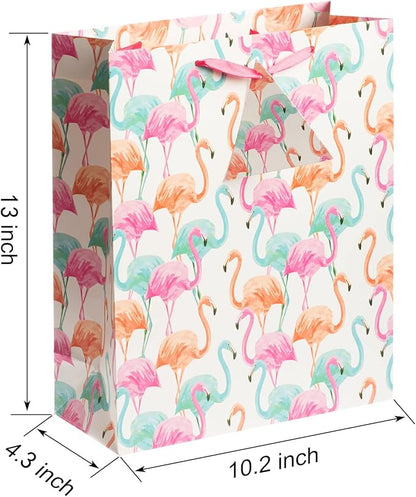 Bobobag 13" Large Gift Bag with Tissue Paper for Birthday gift bags, Wedding bags,Retail bag (Flamingo)