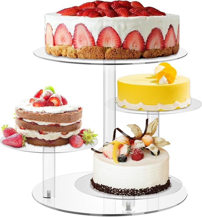 Frigatebird 4 Tier Acrylic Round Cake Stand for 8-12 Inch Cakes, Clear Multi-Layer Dessert Display Stand for Wedding, Birthday Parties