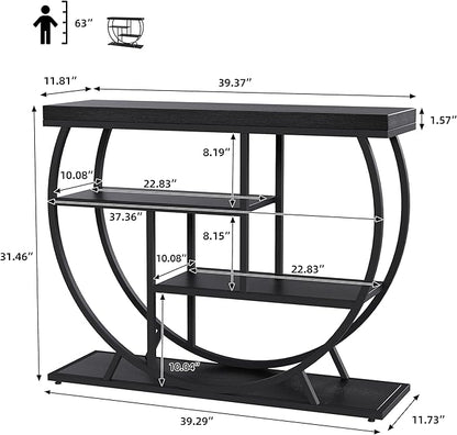 Garvee Entryway Table with Storage, Industrial 4-Tier Narrow Console Table Behind Couch with Half-Circle Base & Storage Shelves for Living Room, Hallway, Foyer
