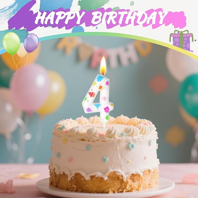 Paint Birthday Candles, Art Paint Party Decoration Supplies, Birthday Number Candles for Cake Topper (Multicolour, Number 4)