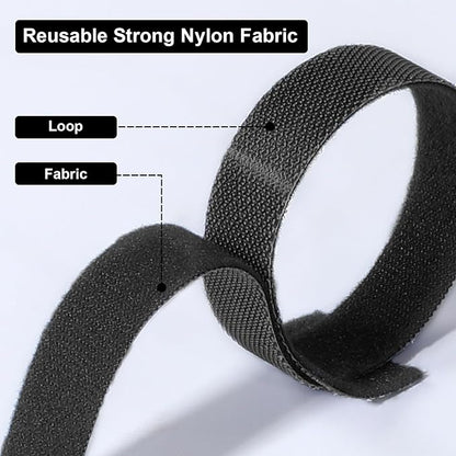 150PCS Cable Ties, 4+6+8+10 inch Cable Ties for Cable Management, Adjustable Fastening, Multi-Purpose Reusable Hook and Loop for Home, Office and Garage，Black