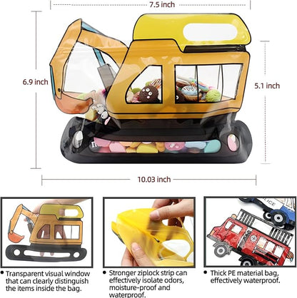 30 Pack Goodie Gift Bags Cartoon Excavator Car Candy Treat Bag Small Plastic Ziplock Seal Bags with Handle Resealable Packaging For Food Storage Birthday Baby Shower Party Favor(Excavator)