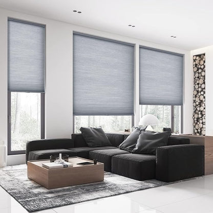 LazBlinds Cordless Cellular Shades, Light Filtering Honeycomb Shades for Home, Thermal Insulation Noise Reduction Blinds for Windows, 22'' W x 48'' H, Dark Grey