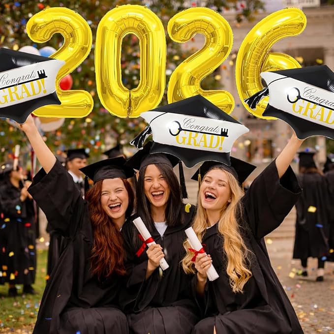6pcs Graduation Cap Decorations Set, Congrats Grad Balloons, Graduation Cap, Hat Balloon, Grad Foil Balloons For College High School Party Decorations 2026