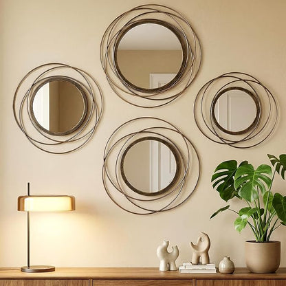 Hicarer 4 Pcs Decorative Wall Mirror Round Modern Circle Mounted Mirror Metal Wall Art Decor for Bedroom Living Room Entryway Dining Room Hallway (Bronze)