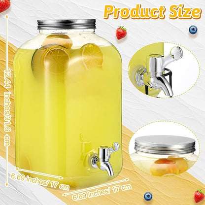 FillTouch 2 Pcs 2 Gallon Plastic Beverage Dispensers with Stand Large Clear Drink Containers for Parties with Spigot Lid for Weddings Countertop Summer Party Bar Picnics Water Ice Tea Lemonade Juice