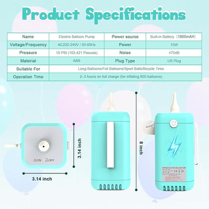Ball Pump Balloon Pumps Electric, Balloon Pump Portable Long Animal Balloon Pump, Electric Blower Machine Inflator Basketball Pump 260 Balloon Pump for Party/Wedding/Birthday Decorations