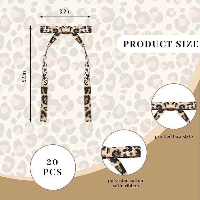 FYSUIMU 20Pcs Cheetah Print Bow Cake Toppers Cake Decorations Retro Chic Leopard Dessert Bowknot Ribbon for Girls Women Birthday Party Decor Supplies