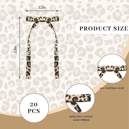 FYSUIMU 20Pcs Cheetah Print Bow Cake Toppers Cake Decorations Retro Chic Leopard Dessert Bowknot Ribbon for Girls Women Birthday Party Decor Supplies