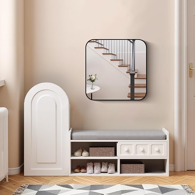 FORBATH Bathroom Mirror for Over Sink 24x24 Inch Black, Square Wall Mirror with Metal Frame, Rounded Corners for Bathroom, Bedroom, Entryway Décor
